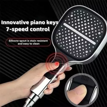High Pressure Shower Heads with 7Spray Modes Universal Water Saving Large Handheld Powerful Square Shower Head чёрный
