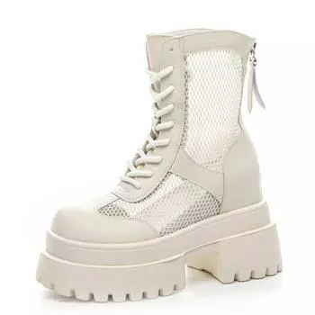 High Quality10CM Genuine Leather Hollow Mary Jane Women Slippers Ankle Booties Pumps Shoes Flat Sandals Summer Platform Wedge 34