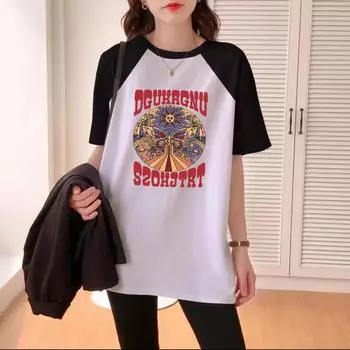 high quality 200G 100% cotton Tee shirt Summer vintage funny Print T Shirt for Women Clothes Harajuku Oversized T-shirt Y2k Tops streetwear S черный белый