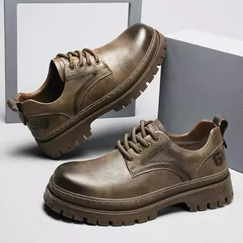 High Quality 2024 Men Casual Leather Business Tooling Shoes Comfy Thick Bottom Italian Male Shoes Antiskid Outdoor Oxford Shoes 39 чёрный