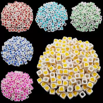 High quality 50PCS 7mm Pendant Acrylic DIY for Jewelry Making Wholesale Necklace Bracelet Loose Beads Accessories Heart Square разноцветный