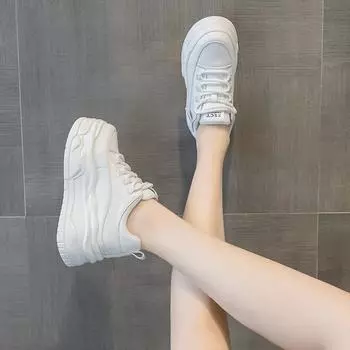 High quality 7CM Cow Genuine Leather Chunky Sneakers Loafer NewSpring Women Casual Platform Wedge Flats Autumn Vulcanize Shoes 34