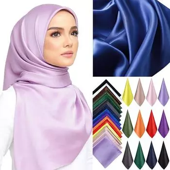 High Quality 90*90cm Square Silk Scarf Female Plain Shawls and Wrap Office Lady Hair Neck Foulard India Muslim Headscarf Pareo One Size