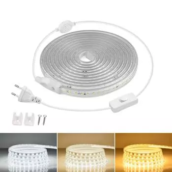 High Quality AC 110V 220V LED Strip Lights 2835SMD 120LEDs/m Flexible Outdoor Lamp Waterproof LED Tape With EU/US Power Plug EU Power Plug 220V&1M белый