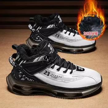 High quality autumn and winter high-top shoes men s velvet warm cotton shoes large cotton sports shoes running shoes dad shoes basketball shoes 39