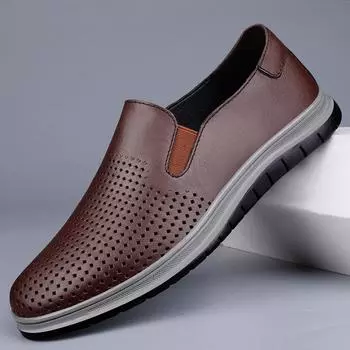 High Quality Brand Breathable Men s Genuine Leather Casual Shoes Outdoor Hiking Shoes Men s Driving Shoes Wear-resistant 38 чёрный