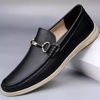 Высококачественная мужская повседневная обувь из натуральной кожи, удобные мокасины с мягкой подошвой, универсальная классическая мужская деловая рабочая обувь 38 чёрный