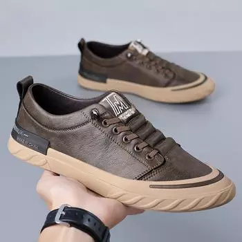 High Quality Brand Men s Genuine Leather Casual Shoes Anti Slip Sports Shoes Men s Outdoor Flat Shoes Office Commuting Shoes 38 чёрный