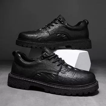 High Quality Brand Men s Genuine Leather Shoes Thick Soled Men s Casual Shoes British Style Men s Business Shoes Breathable 38 чёрный