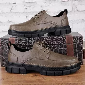 High Quality Brand Men s Genuine Leather Casual Shoes Thick Soles Wear-resistant Work Clothes Men s Office Business Shoes 37 чёрный