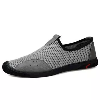 High Quality Brand Men s Mesh Shoes Breathable Lightweight Flat Shoes Versatile Gray Men s Walking Leisure Shoes Non Slip 37 бежевый