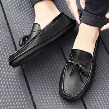 High Quality Business Loafers Men Casual Luxury Slip on Shoes Genuine Leather Mens Shoes Driving Shoes Office Formal Boat Shoes 38 чёрный