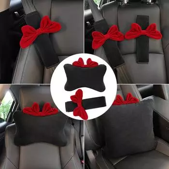 High Quality Car Headrest Neck Pillow Net Red Creative Cover Supplies Fashion Bow Cute Shoulder Car Seat Belt Car F0B9