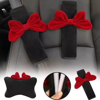 High Quality Car Headrest Neck Pillow Net Red Creative Fashion Seat Supplies Shoulder Bow Cute Cover Car Car Belt U3C3