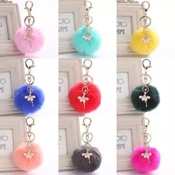 High Quality Car Pendant Key Chain Ring Keychain Ballerina Girl Jewelry Dancing Angel For Women Bag Fluffy Pompom Ball Popular Key Chains Accessories розы красного