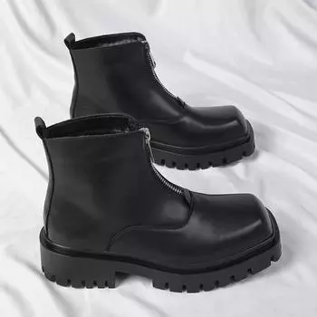 High Quality Casual Leather Men Thick Bottom Designer Shoes British Style High Top Dress Shoes New Fashion Round Toe Ankle Boots 38 чёрный