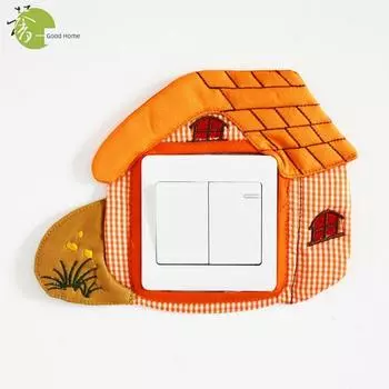 High Quality!!! Cloth Switch Stickers Warm Embroider Switch Cover Stereo Switch Sticker (Farm) Orange roof Gingham Wall 8.5cm opening size
