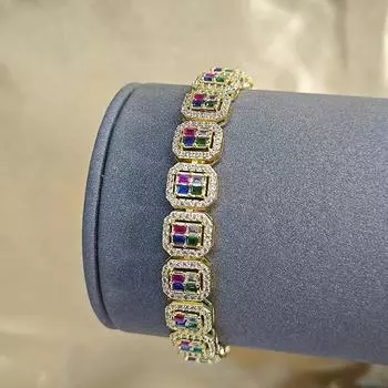 Высококачественные ювелирные изделия Элегантный браслет с покрытием из золота 14 карат, разноцветные квадратные браслеты с цирконием разноцветный