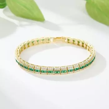 Высококачественные ювелирные изделия Элегантный браслет с покрытием из золота 14 карат Браслеты с зеленым квадратным цирконием жёлтый/зелёный