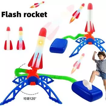 High Quality Flash rocket 1 set Air Rocket Launcher Pedal Pump Sports Toys Outdoor Kids Children s gift Interactive toys 3 ordinary rockets