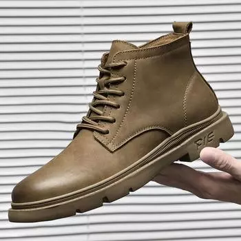 High Quality Genuine Leather Men Boots Spring Winter Casual Ankle Boots Luxury Dress Shoes Snow Boots Lace-Up Brand Ankle Boots 41