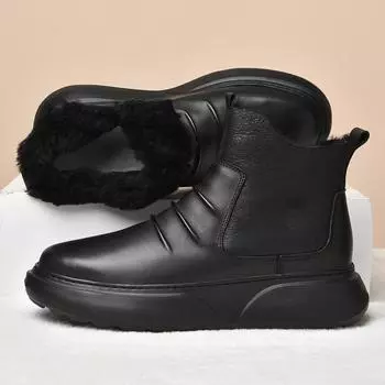 High Quality Genuine Leather Men Casual Shoes Luxury Brand Warm Winter Boots for Men Round Toe Man Slip on Ankle Boots High Top 38
