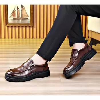 High Quality Genuine Leather Shoes Men Loafers Slip on Business Casual Leather Shoes Classic Soft Thick Soled Men Wedding Shoes 38 коричневый