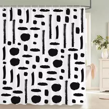 High Quality Geometric Pattern Printed Fabric Shower Curtains Bathtub Waterproof Products Bathroom Decor with 12 Hooks W90xH180cm