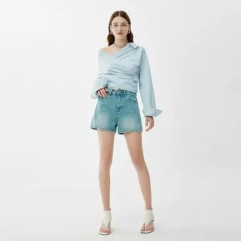 High-quality high-waist slimming hot pants for women in the year, simple and versatile A-line shorts 26 синий