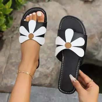 High Quality Ladies Shoes 2024 Sweet Petal Design Women s Slippers Outdoor Fashionable Flat Summer Slippers Pantuflas De Mujer 36 абрикосовый