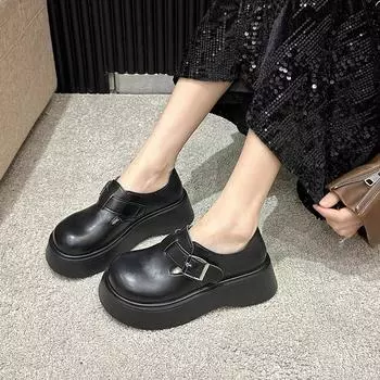 High Quality Ladies Shoes Buckle Strap Women s High Heels Fashion Round Toe Office and Career Solid Platform Heels 35