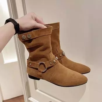 Высококачественная женская обувь, женские сапоги без застежек, модные современные сапоги с заклепками, женские сексуальные однотонные ботильоны с острым носком, Zapatos 35