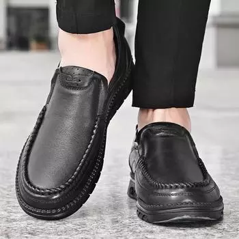 High Quality Loafer Casual Non-Slip Antiskid Mens Comfortable Flats Genuine Leather Handmade Luxury Loafers Men Casual Shoes 38 чёрный