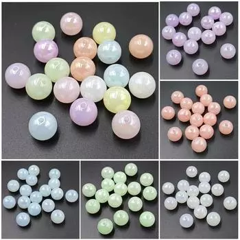 High quality Loose Beads for Bracelet Earring Making Acrylic 10pcs Jelly Color Round Fashion DIY Jewelry Accessories Dazzle Color Material 16mm белый