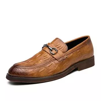 High Quality Man Casual Leather Shoes Italy Style Comfortable Pointed Toe Business Shoes Fashion Luxury Flat Office Loafers 2024 38 чёрный