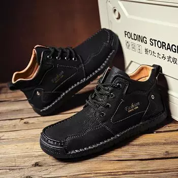 High Quality Men Casual Leather Shoes Anti-slip Flat Shoes Fashion Soft Soled Travel Sneakers Leather Business Large Size Shoes 38