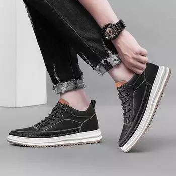 High Quality Men Casual Shoes 6CM Man Board Shoes Hidden Heel Outdoor Lace Up Man Sport Shoe Comfortable Breathable Casual Shoes 37 чёрный