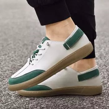 High Quality Men Fashionable and Comfortable Casual Leather Shoes Outdoor Men Non Slip Lightweight Sports and Casual White Shoes 37 зелёный