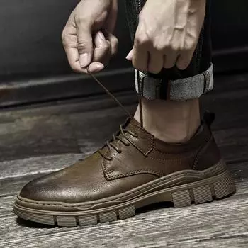 High Quality Men Genuine Leather Casual Shoes All-match Simple Male Sneakers Fashion Elegantes Oxford Shoes Comfy Business Shoes 37 чёрный