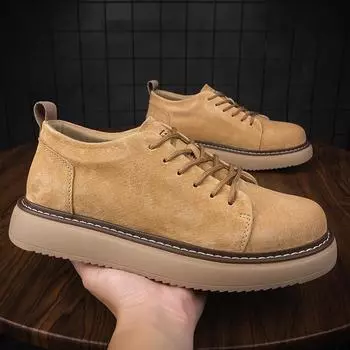 High Quality Men Genuine Leather Shoes Comfortable Thick Bottom Autumn Winter Ankle Boots Classical Outdoor Casual Oxford Shoes 38 коричневый