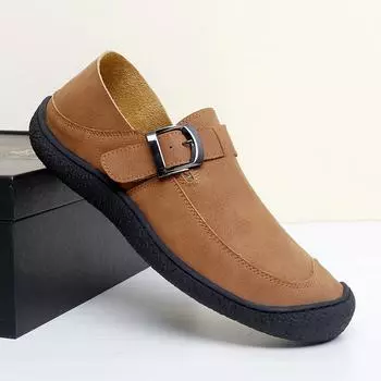 Высококачественная мужская кожаная повседневная плоская дизайнерская обувь, легкие удобные мокасины с мягкой подошвой для вождения, дышащая обувь для ходьбы на открытом воздухе 38 чёрный