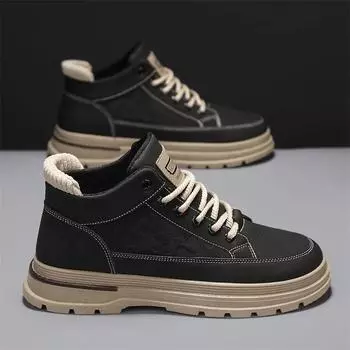 High quality men s ankle boots men casual shoes leather breathable outdoor sneakers work boots trendy motorcycle boots for men 39 чёрный