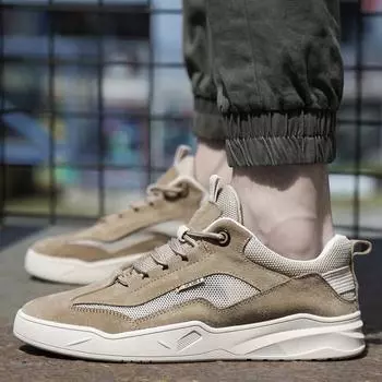 High-quality Men s Autumn Mesh Breathable Shoes Men s Fashion Light Soft Man Sneakers Casual Shoes Men Outdoor Lace Up Shoes 38 бежевый