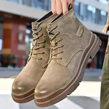 High Quality Men s Genuine Leather Boots All-match Tooling Leather Shoes for Men Motorcycle Ankle Boots Outdoor Mens Casual Shoe 38 темно-коричневого