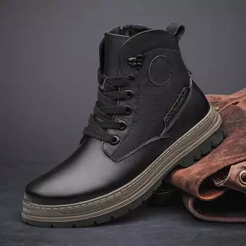 High Quality Men s Motocross Boots Fashion Genuine Leather Warm Winter Boots Men 2024 New Arrival Outdoor Male High Top Shoes 38