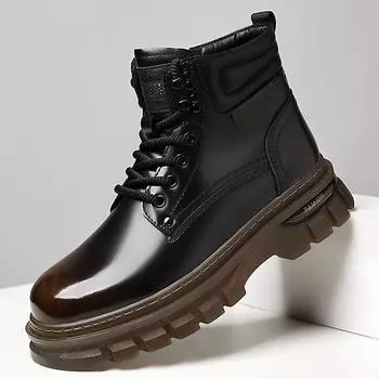 High Quality Men s Outdoor Casual Thick Soled High Top Shoes Fashionable Lace Up Men s Autumn and Winter Retro Workwear Boots 38 чёрный