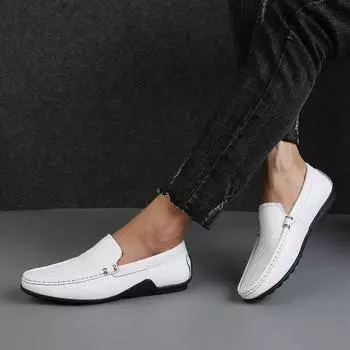 High Quality Men s Retro Loafers Luxury Men Outdoor Shoes Fashion Mens Slip on Shoe Genuine Leather Busines All-match Male Flats 36 белый