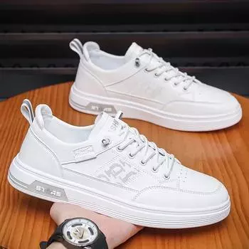 High Quality Men s Trend Versatile White Shoes Soft Bottom Breathable Leather Casual Sneakers for Men 2024 Zapatillas De Hombre 39 хаки