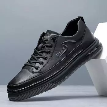 High Quality Mens Leisure Shoes Breathable Men Sneakers Lace-up Men s Leather Flats Comfortable Male Skate Shoes Male Footwear 38 серый