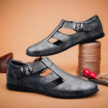 High Quality Mens Slip on Men Sandals Genuine Leather Men s Shoes Male Comfortable Casual Footwear All-match Stylish Men Loafers 37 чёрный